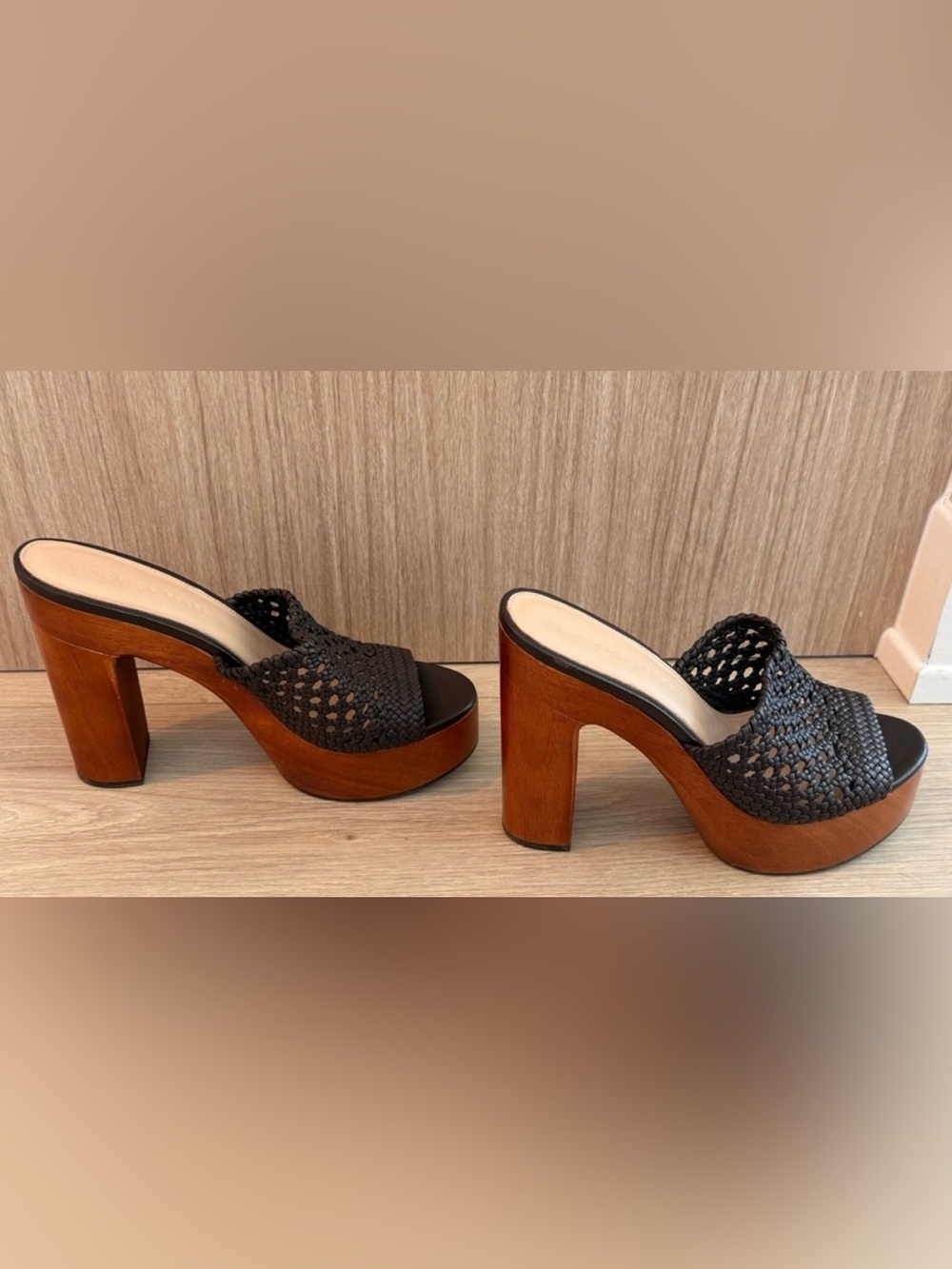 NWOT Veronica Beard Guadalupe Platform Heel Leather Sandals in Espresso | US 8.5 - Picture 4 of 9